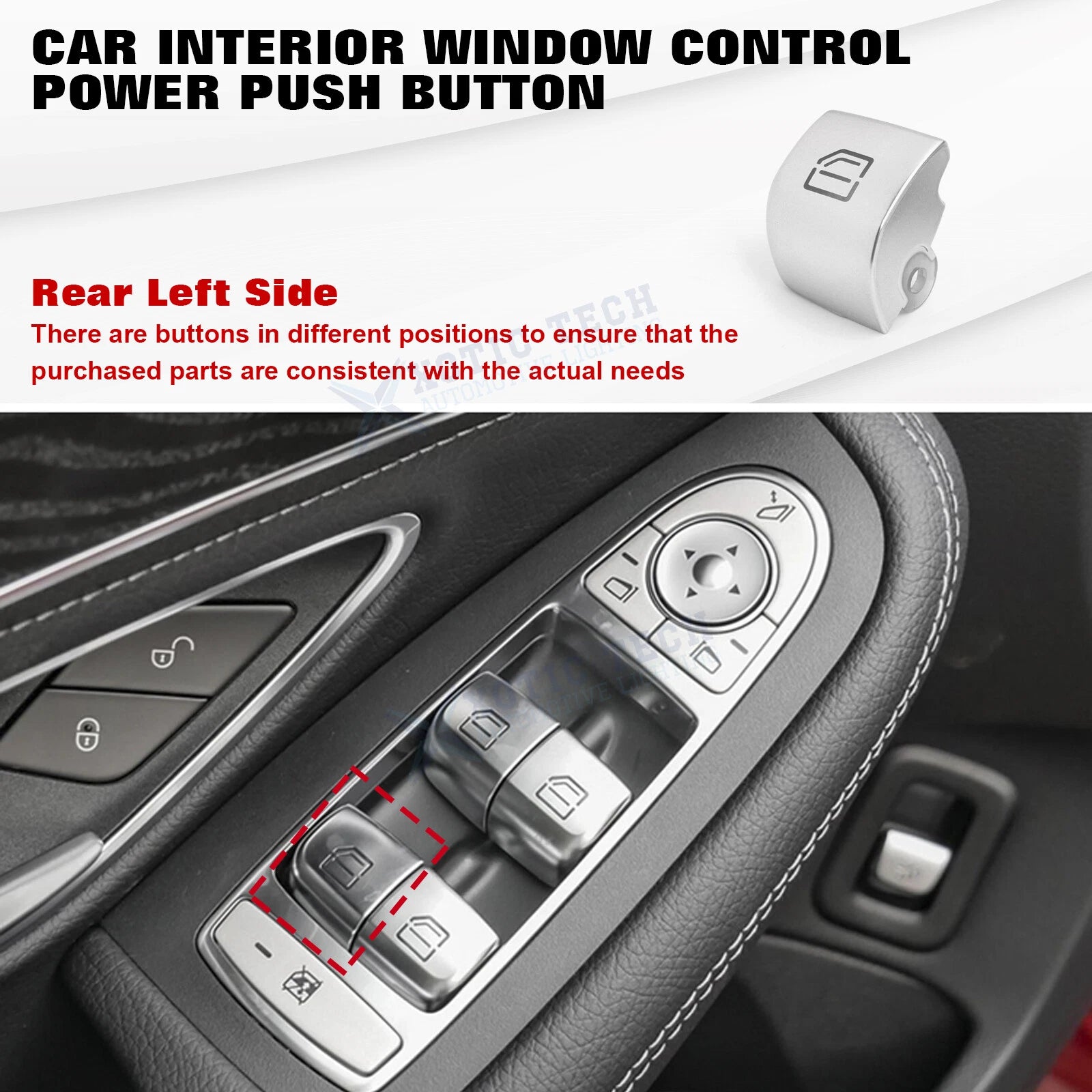 Rear Left Power Window Master Switch Repair Button Cap for Benz C-Class (2015-2021)