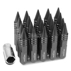 Set of 20 M12X1.5 107mm Tall Gun Metal Aluminum Spiked Lug Nuts + Adapter