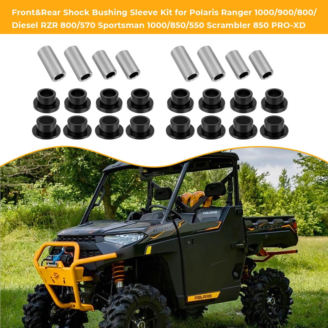 Front & Rear Shock Bushing Sleeve Kit for Polaris RZR 570 (2012–2022), RZR 800 (2008–2014)