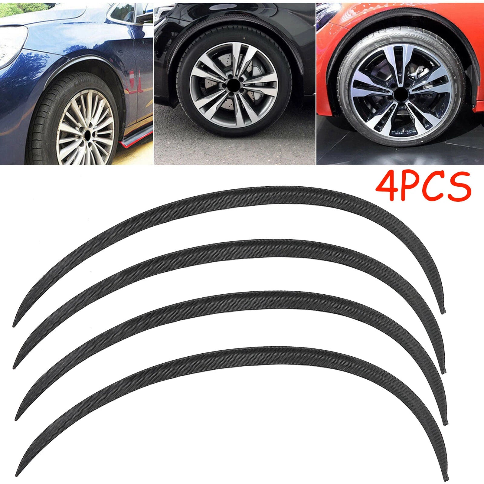 Set of 4 Carbon Fiber Style Wheel Arch Protector Trim for Cars