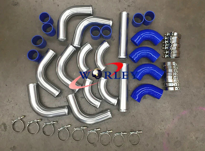 600x300x76mm Front Mount Intercooler + 3" Piping + Red Hose for Car Model