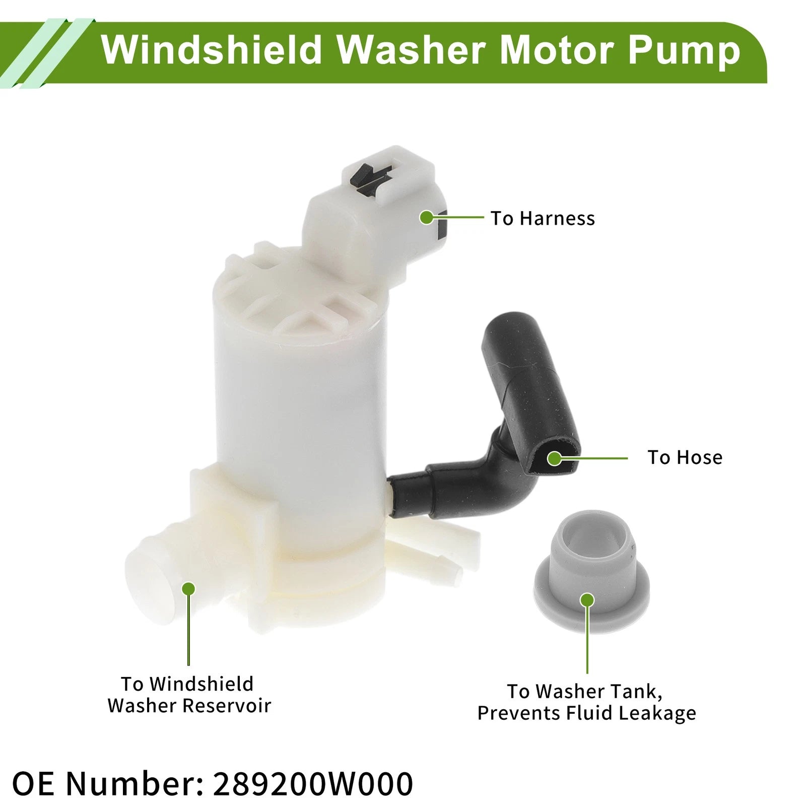 Windshield Washer Pump w/Grommet for Nissan Pathfinder (1996–2004) No. 289200W000