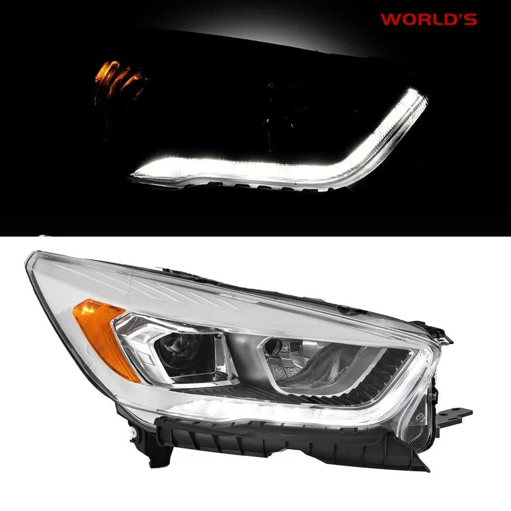 Headlight for Ford Escape (2017–2019) Halogen with LED DRL Chrome Housing Right
