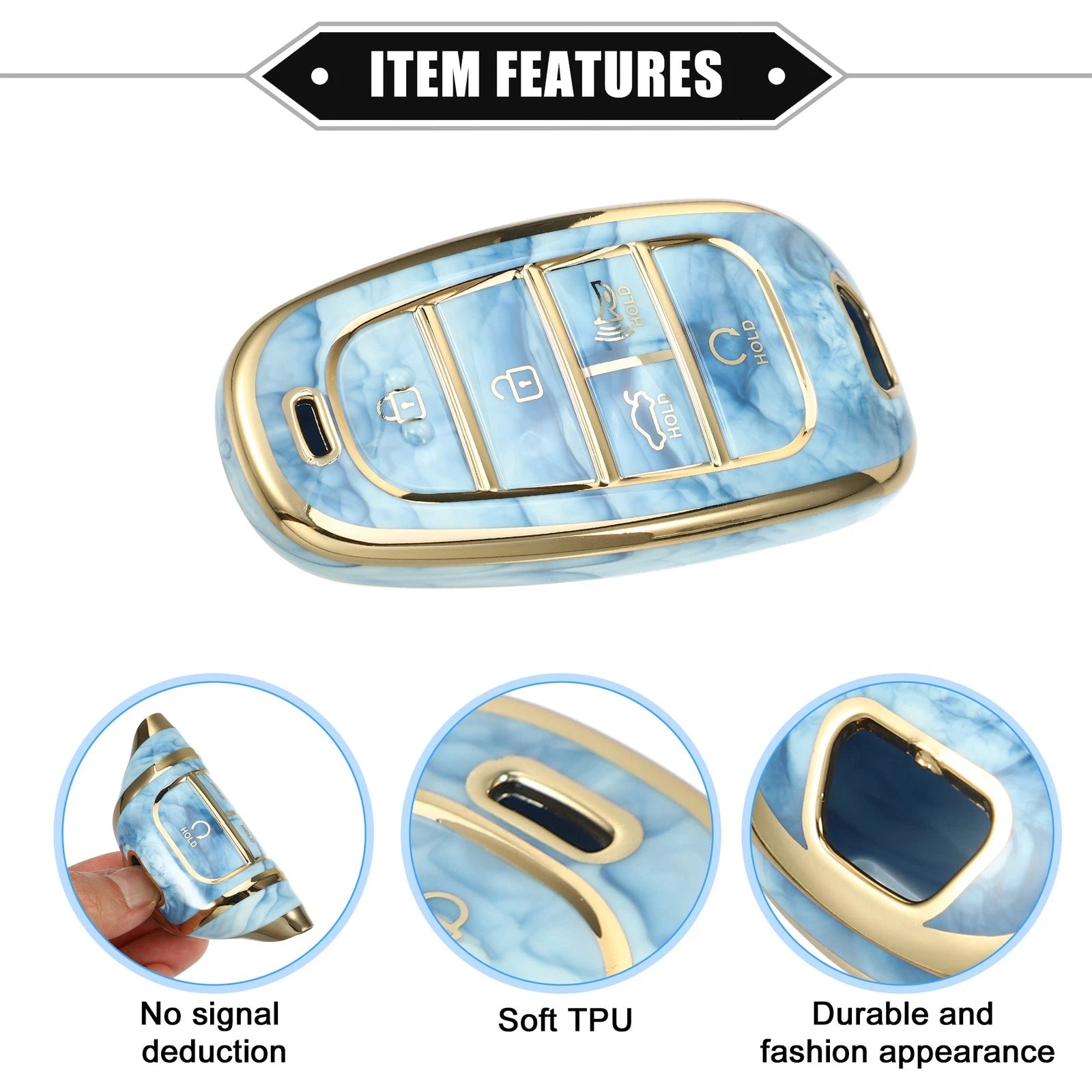 Key Fob Cover for Hyundai Tucson (2016–2023) 5 Button TPU Blue Porcelain Pattern