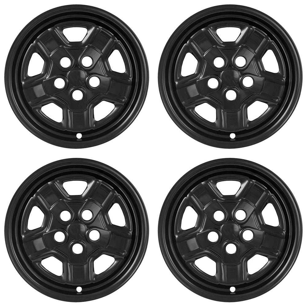 16" Black Wheel Skins Hub Caps 5 Spoke Covers Simulators for 07-17 Jeep Patriot