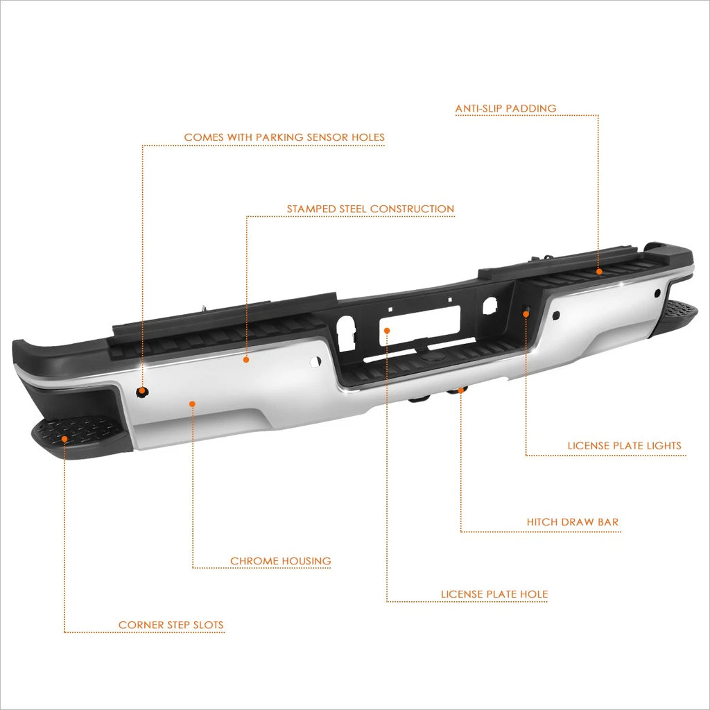Rear Step Bumper for Silverado/Sierra 2500-3500HD (2015–2019) w/ Sensor Hole