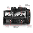 Crystal Headlight Set Black Clear Lens for 1994-2000 Chevrolet C K2500
