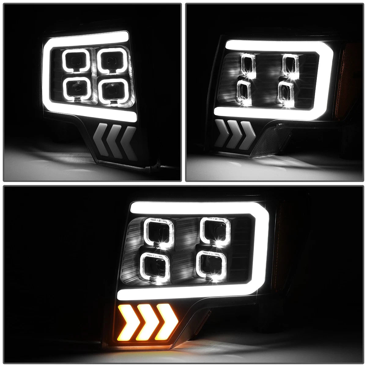 LED DRL Halo Quad Projector Headlight Lamps for Ford F-150 (2009–2014)