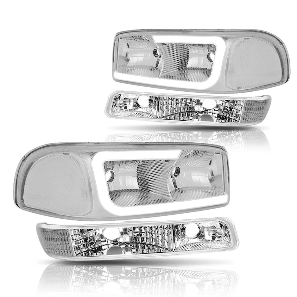 Set of 4 LED DRL Headlights with Bumper Lamp for GMC Sierra/Yukon XL (1999–2007)
