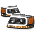 LED DRL Sequential Turn Signal Projector Headlights for F150 (2004–2008)