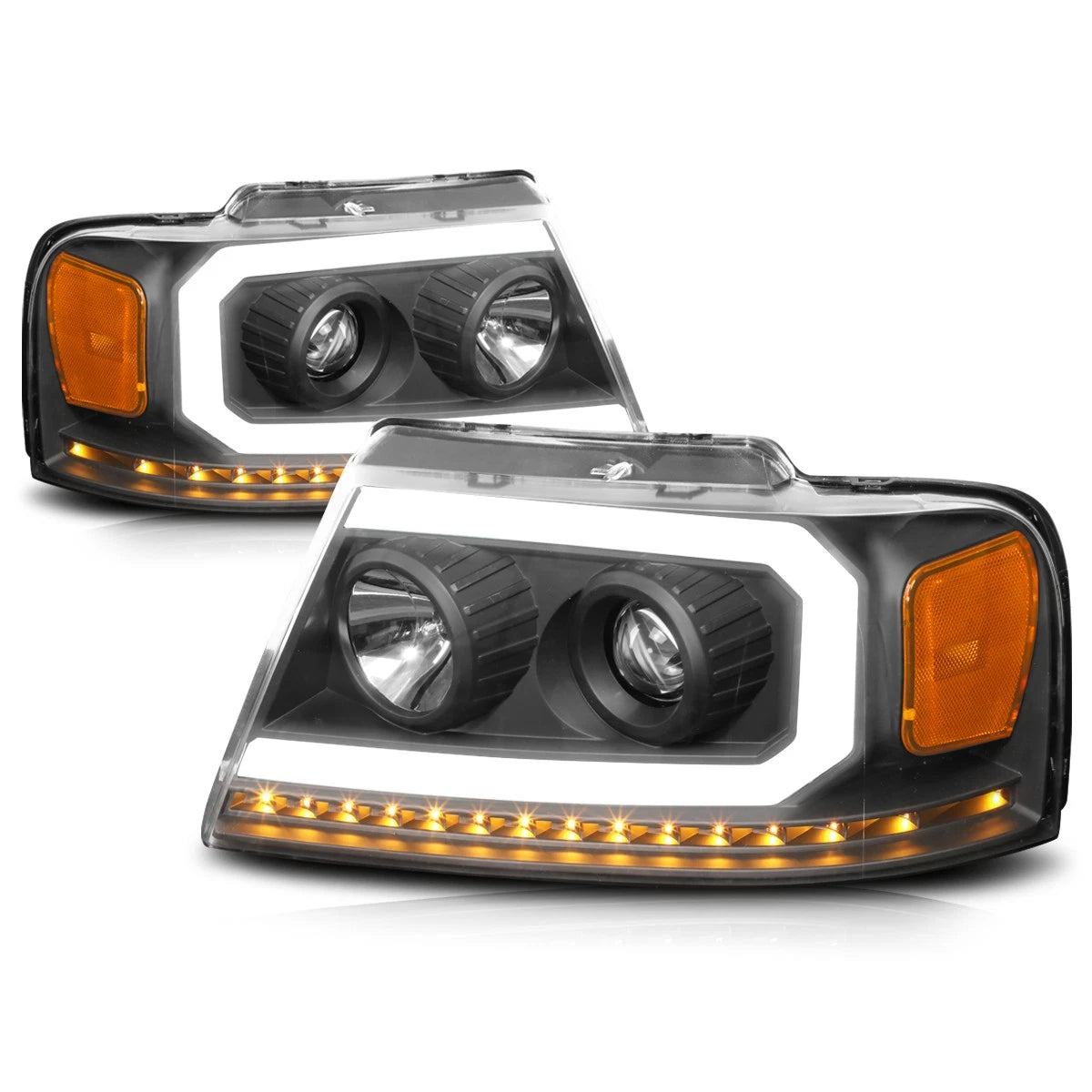LED DRL Sequential Turn Signal Projector Headlights for F150 (2004–2008)