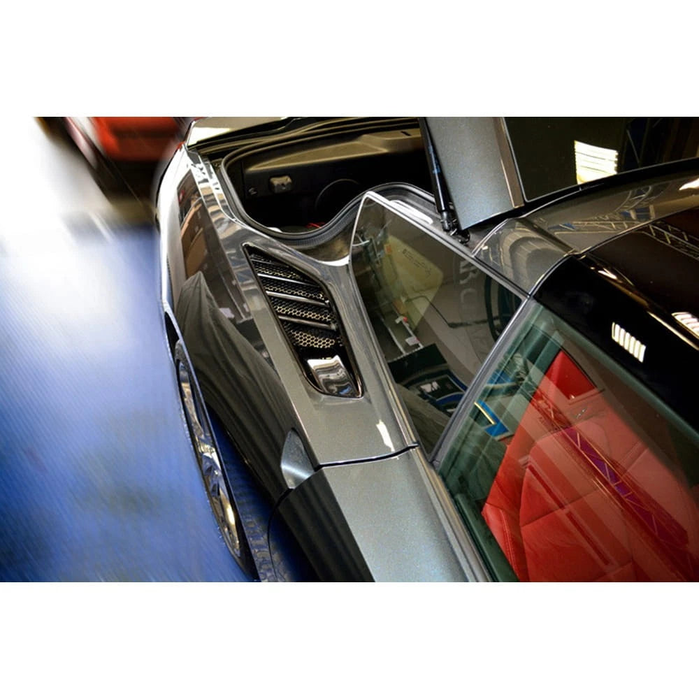 Rear Quarter Vent Grilles Polished w Aluminum Mesh for 2014-2019 Corvette Stingray