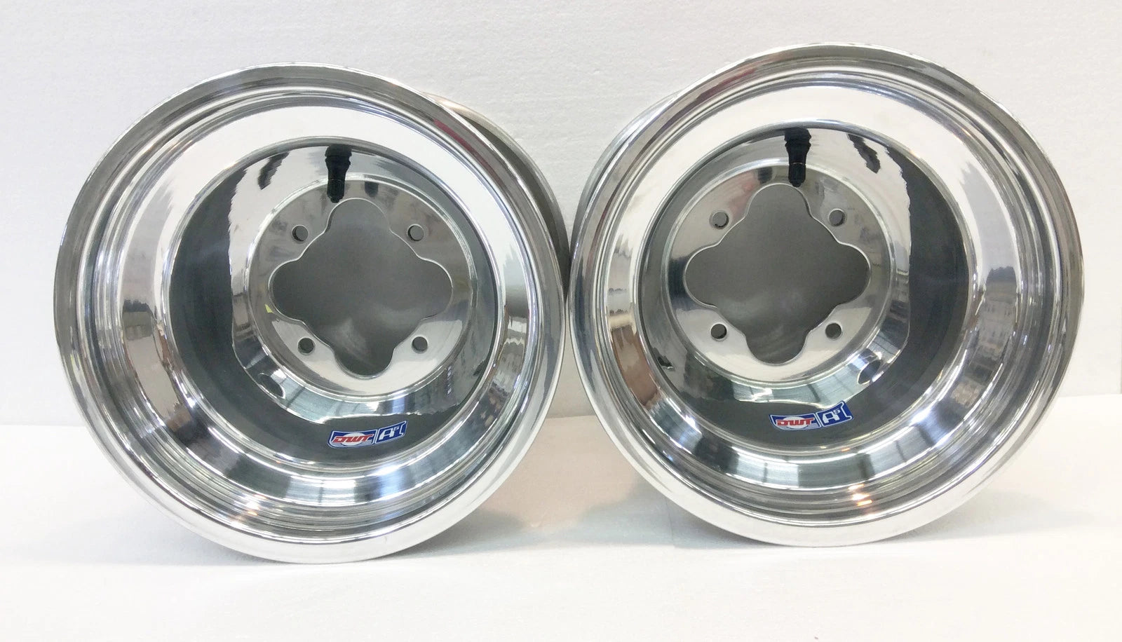 Pair of DWT Polished A5 Rolled Lip ATV Rear Wheels for Honda TRX 250R 450R (10" 10x10 4/110)