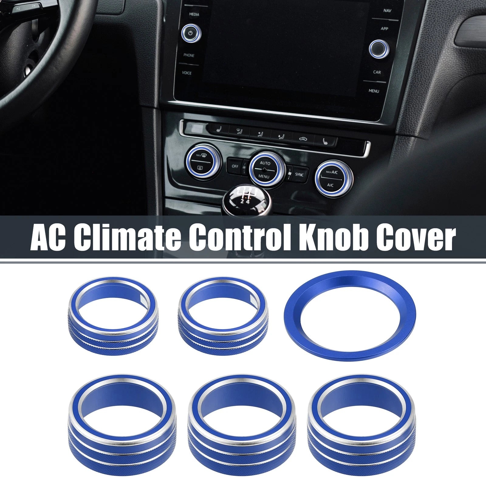 Set of 6 AC Knob Covers for Honda Accord Sedan (2018–2023) - Blue
