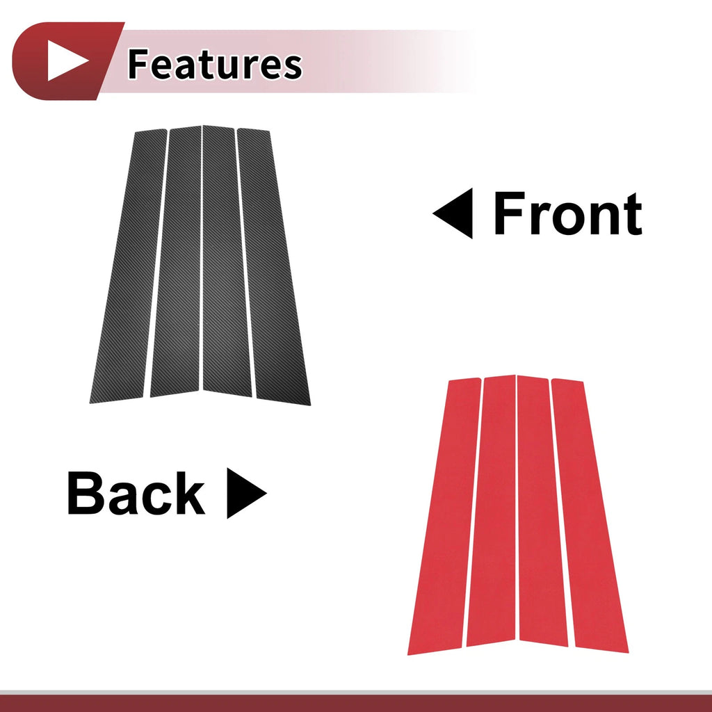 Set of 4 Car Door Pillar Window Trim for Honda City (2003–2008) Black Carbon Fiber