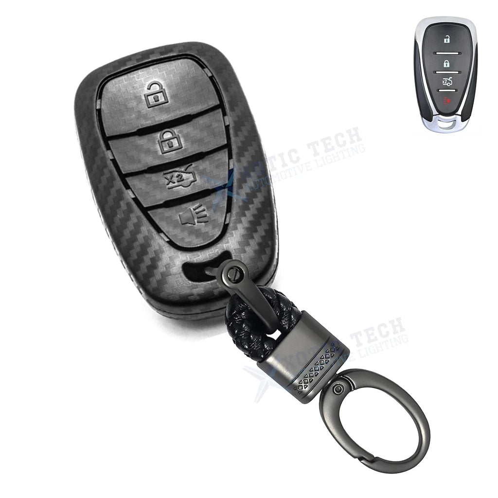 Matte Black Carbon Fiber Style Keyless Entry Key Holder Chain for Chevy (—)