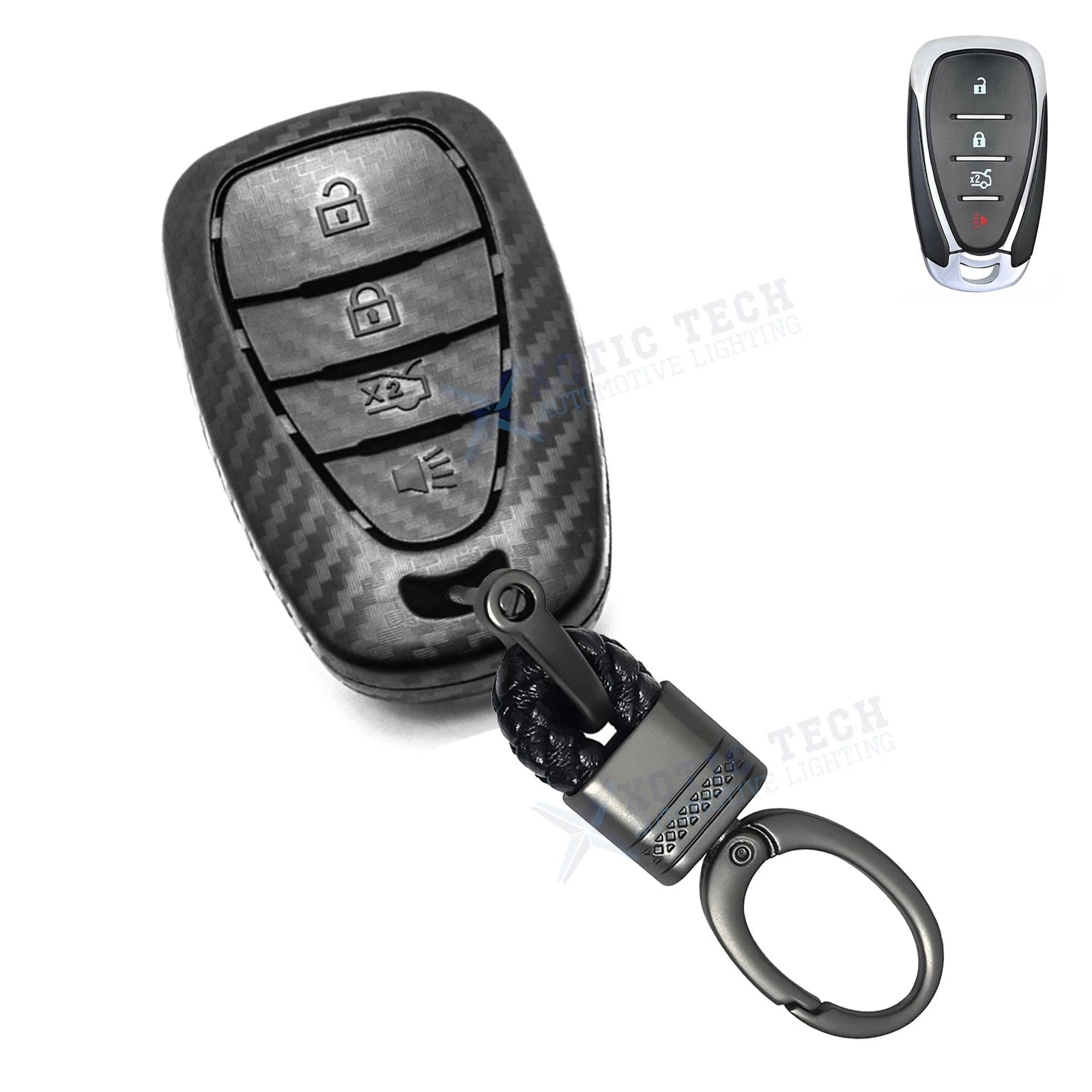 Matte Black Carbon Fiber Style Keyless Entry Key Holder Chain for Chevy (—)