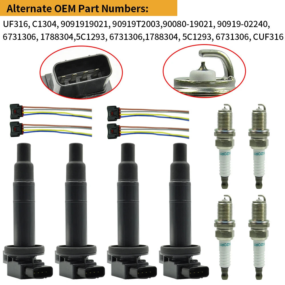 Set of 4 Ignition Coil Spark Plugs for Toyota Yaris Prius xA xB Echo (2000–2020) UF316