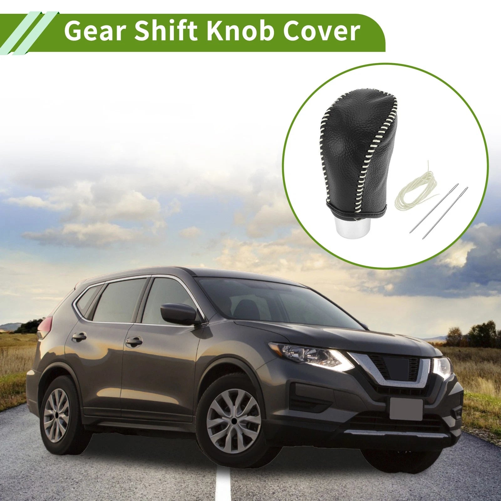 Gear Shift Knob Cover for Nissan Rogue (2017–2020) Pebbled Black Beige