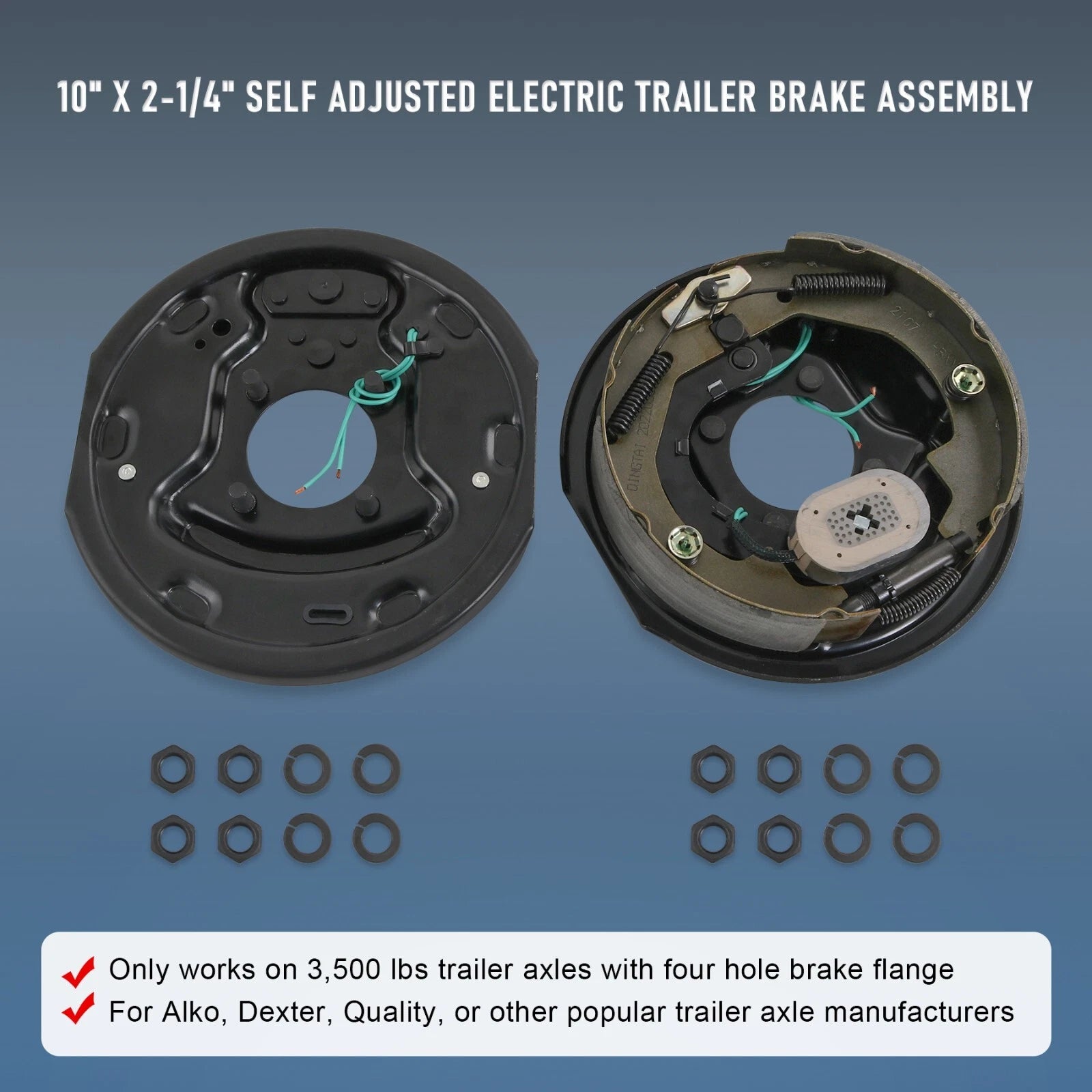 Set of 4 Electric Trailer Brake Assemblies for 3500 lbs Trailers (10"x2-1/4")