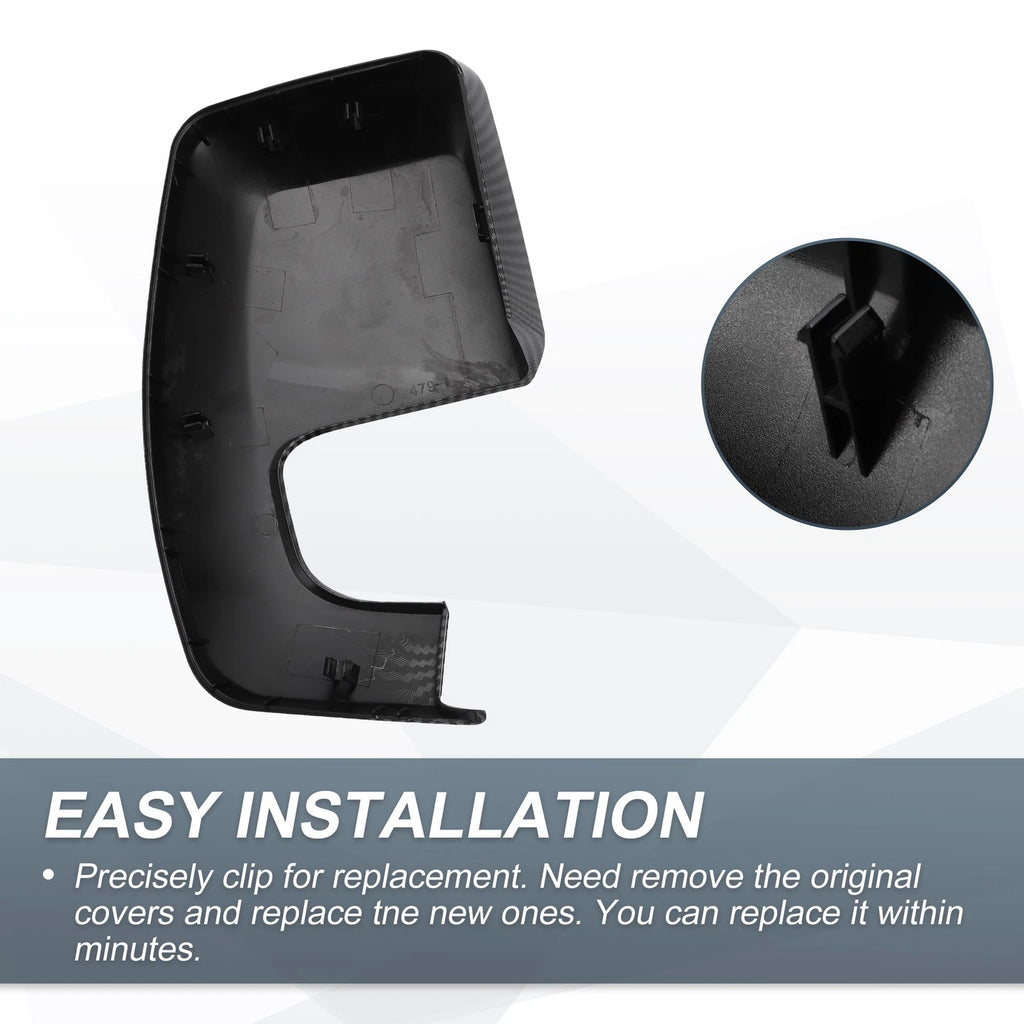 Set of 2 Rearview Mirror Cover Caps Black Carbon Fiber for Ford Transit Custom (2014–2023)