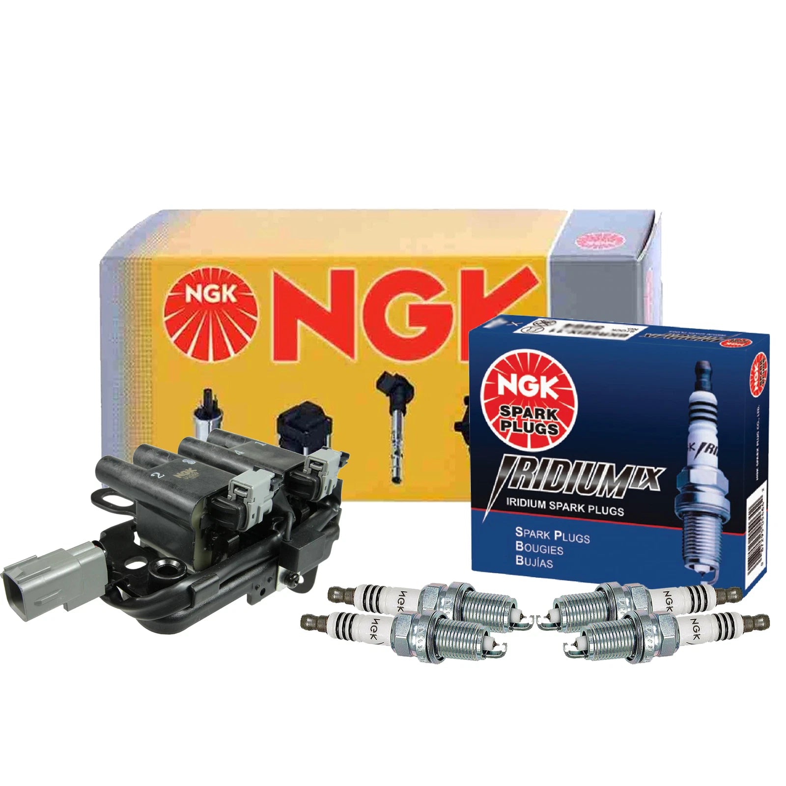 NGK DIS Ignition Coil & 4 Iridium IX Spark Plugs for Hyundai Kia 2.0 L4