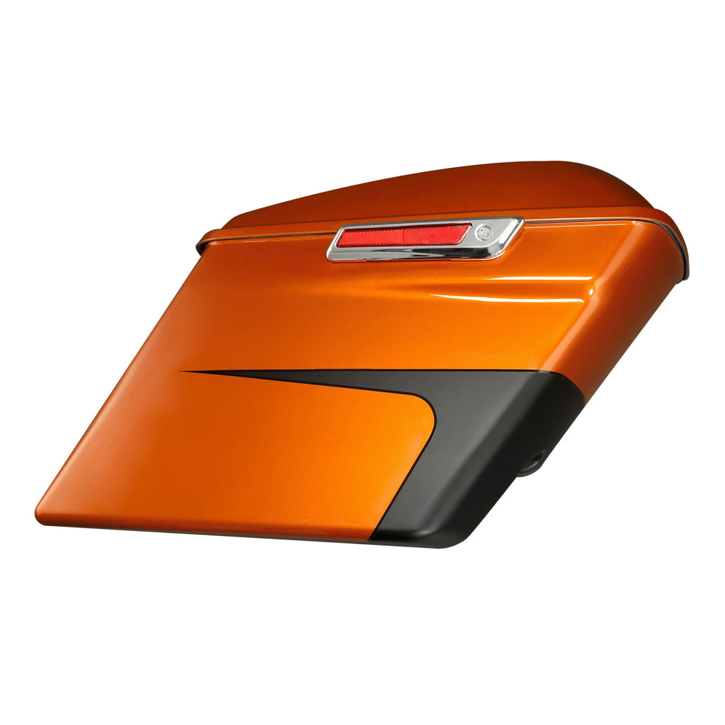 5" Stretched Saddlebags for Harley Touring (2014–2024) Scorched Orange/Black Denim