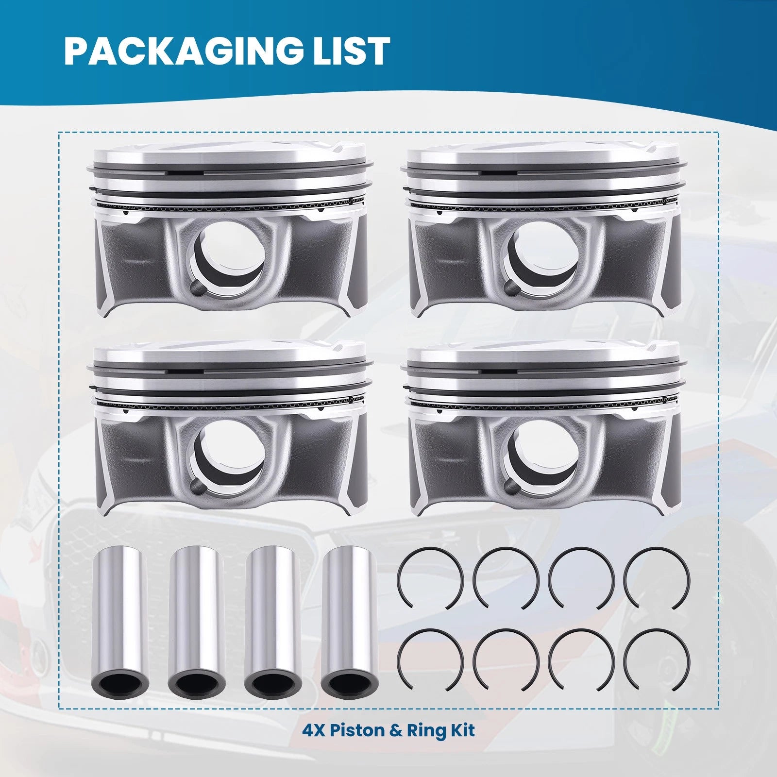 4X Engine Piston Set for Ford Mustang 2015–2019, Focus MKC 2.3L EJ7Z-6108-E