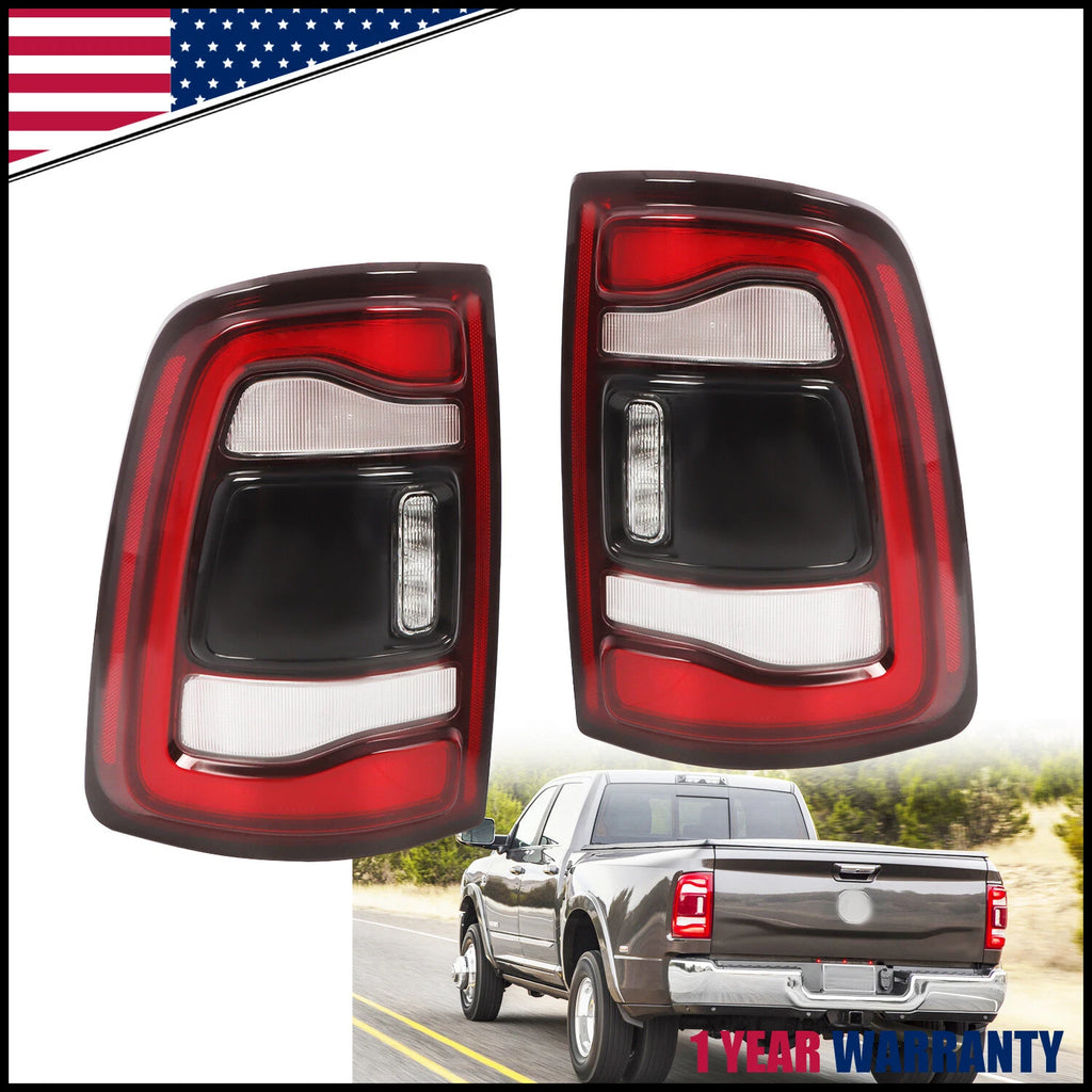LED Tail Lights Pair for Dodge Ram 2500 3500 (2019–2024) - Black Bezel