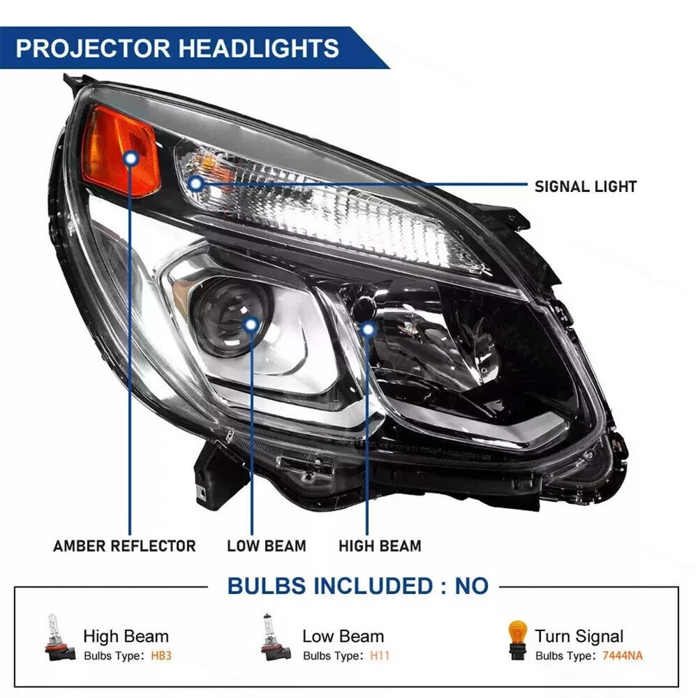 Front Headlight Headlamp for Chevrolet Equinox (2016–2017) RH Chrome