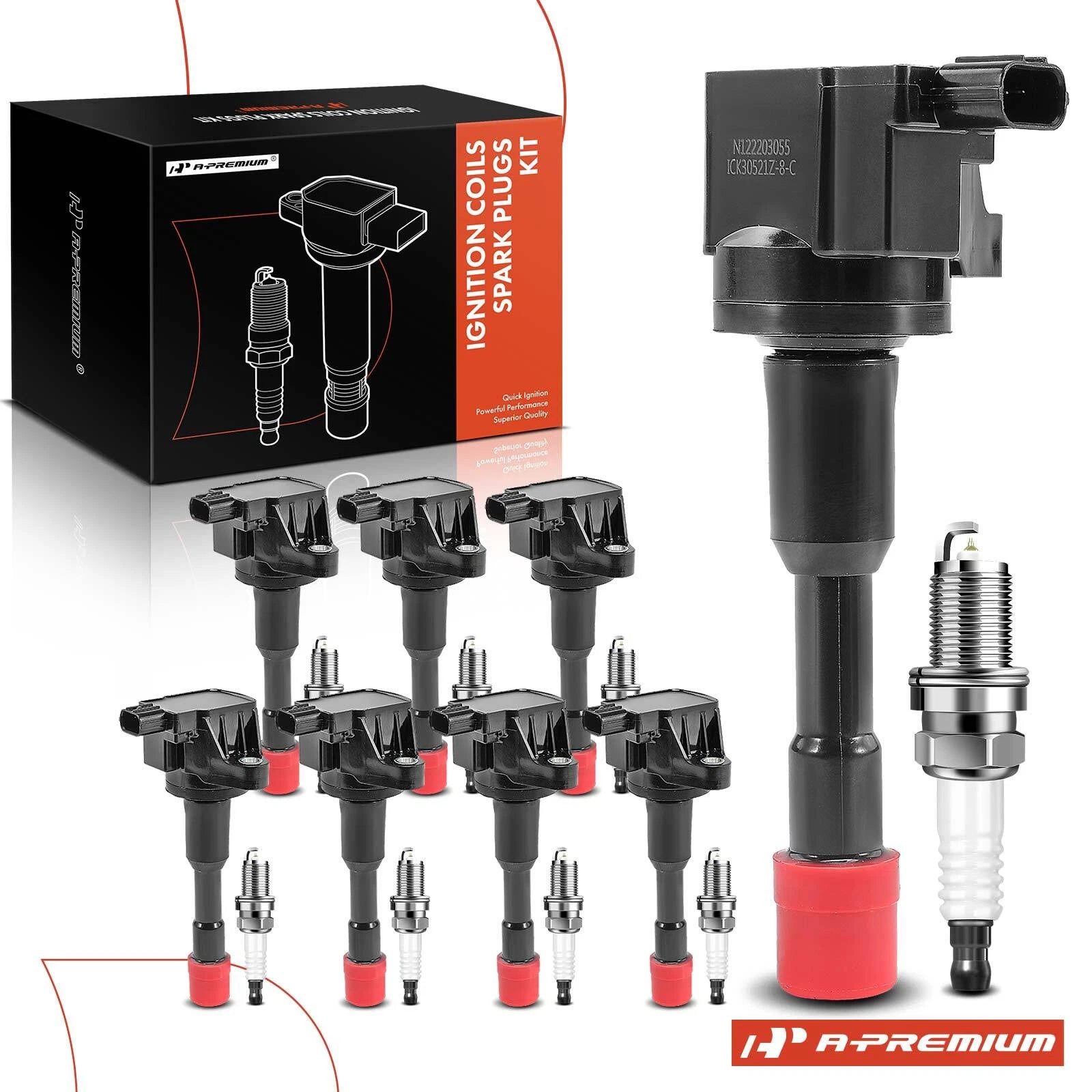 Set of 8 Red Ignition Coils & Iridium Spark Plugs for Honda Civic (2003–2005)