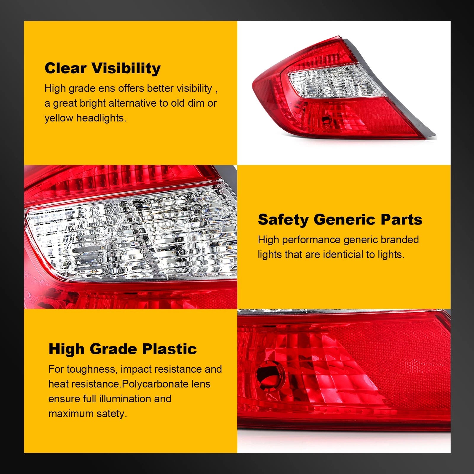 Tail Light Pair for Honda Civic Coupe Sedan (2012) Red Housing