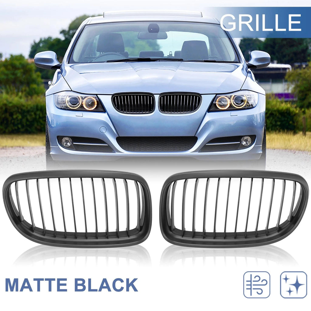Pair Front Grille Matte Black Hood Kidney Grill for BMW E90 E91 (2009–2011)