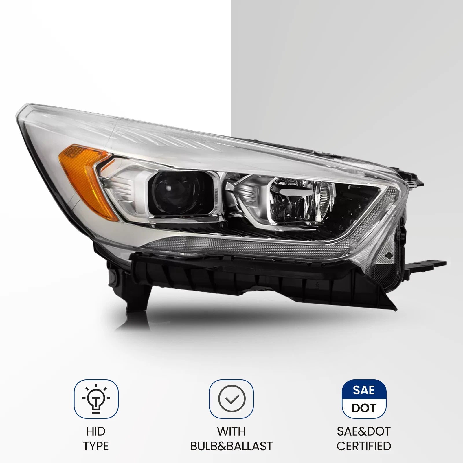 HID/Xenon Headlight for Ford Escape (2017–2019) w/LED DRL, Chrome, Right