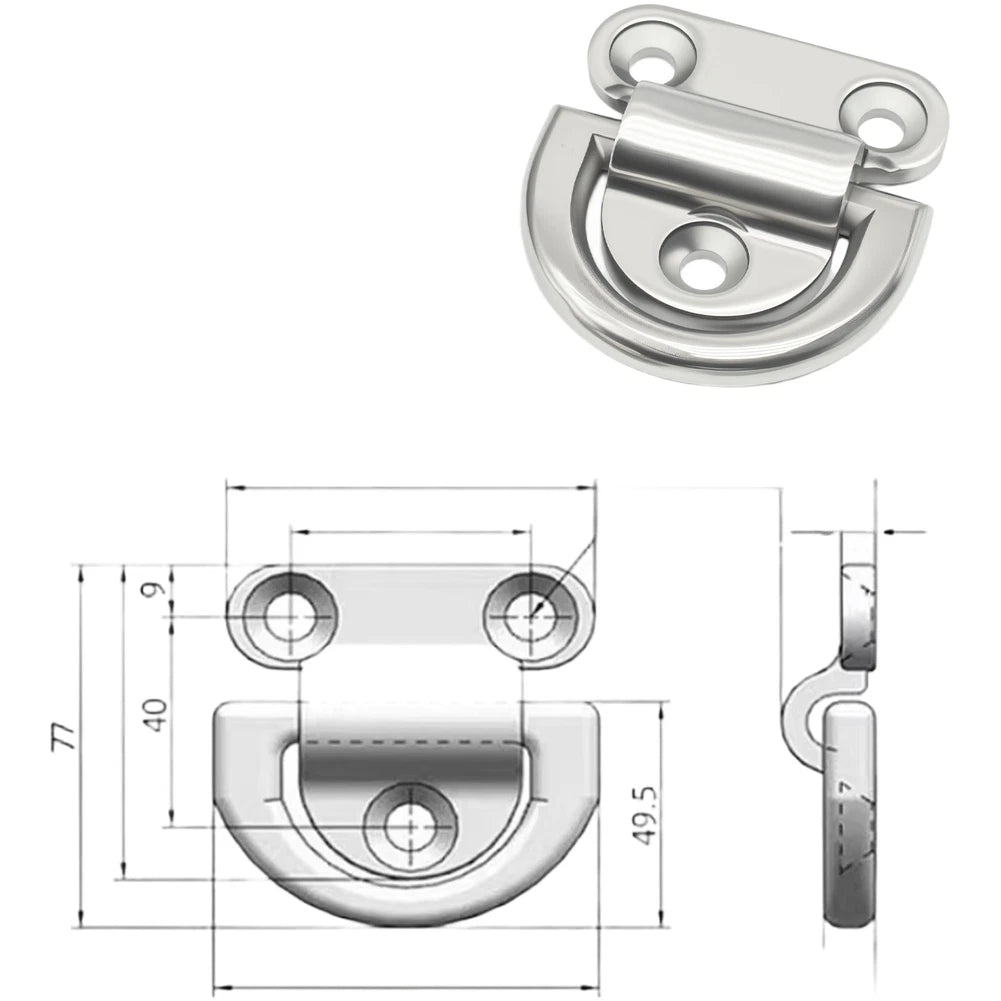 D Ring Handle for Marine Rope Cleat Yacht Deck Hardware (304 316 Stainless Steel)