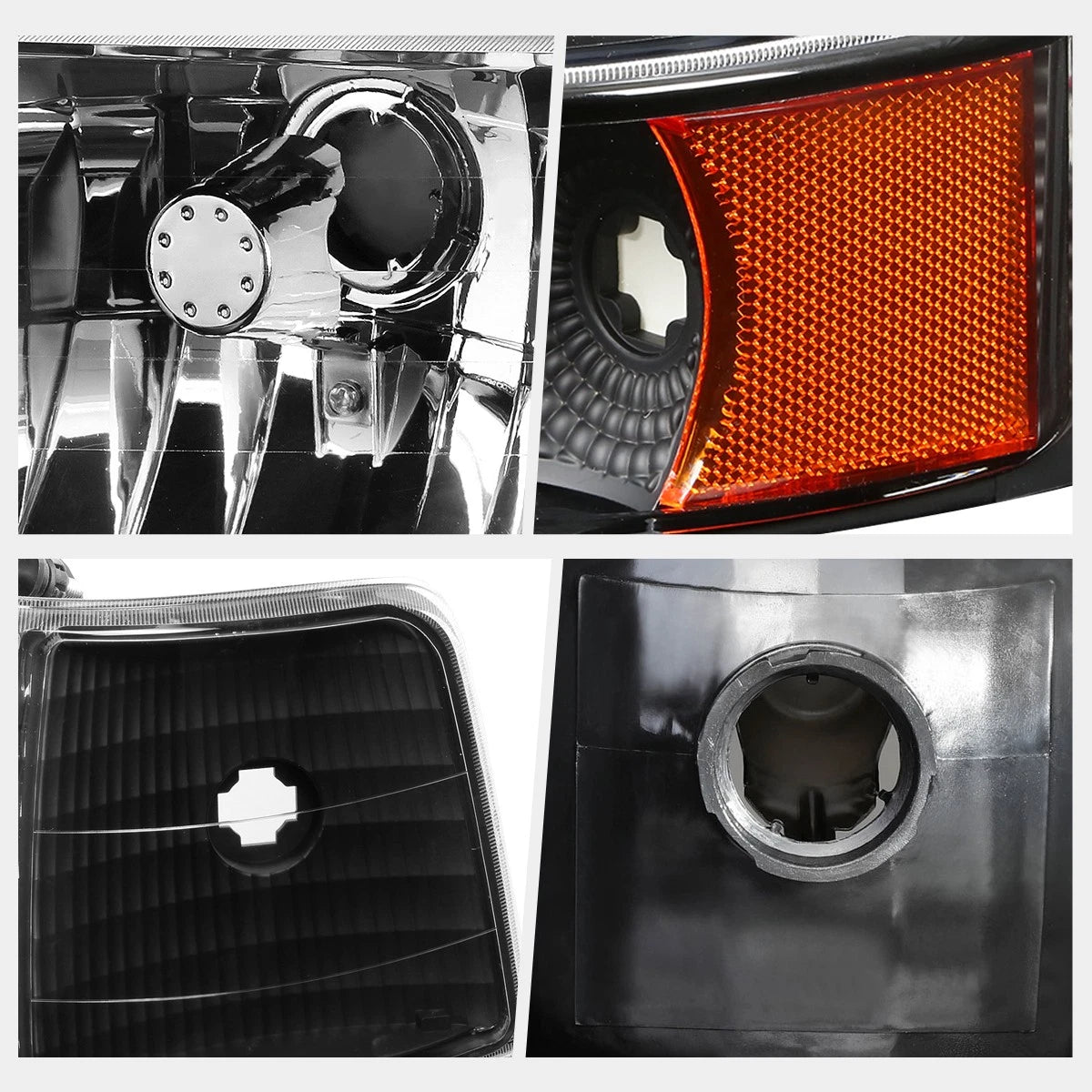 Set of 2 Black Housing Headlight Amber Corner Signal Lamps for Ford F150/F250/F350 (1992–1996)