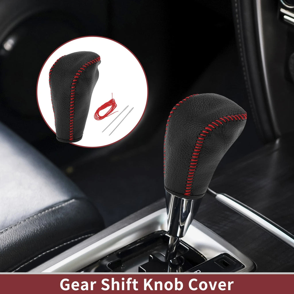 1 Pc Gear Shift Knob Cover for BMW 3 Series E90 (2004–2012) Black Red Faux Leather