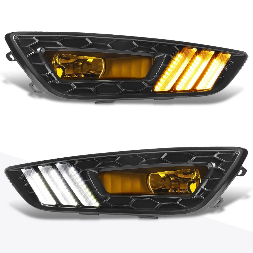 Set of 2 Amber Lens Fog Lights + Black LED DRL Bezels for Ford Focus (2015–2017)