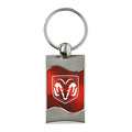 Head Logo on Red Rectangular Wave Keychain - Officially Licensed for Dodge RAM