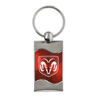 Head Logo on Red Rectangular Wave Keychain - Officially Licensed for Dodge RAM