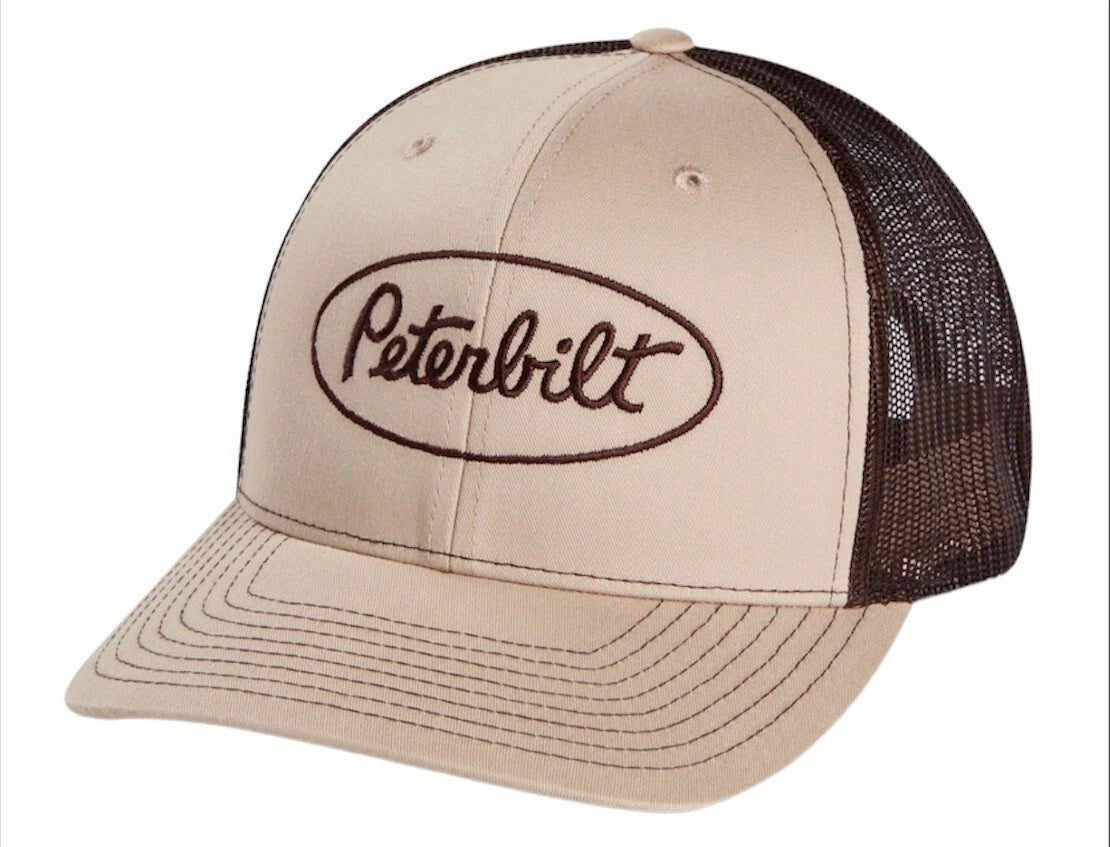 Mesh Trucker Hat for Peterbilt Trucks (Snapback, Khaki/Coffee)