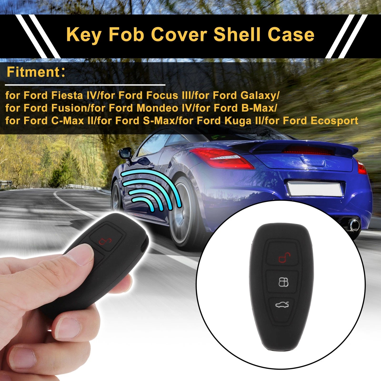 Black Car Key Case for Ford Fiesta IV (1995–2002) - 3 Buttons
