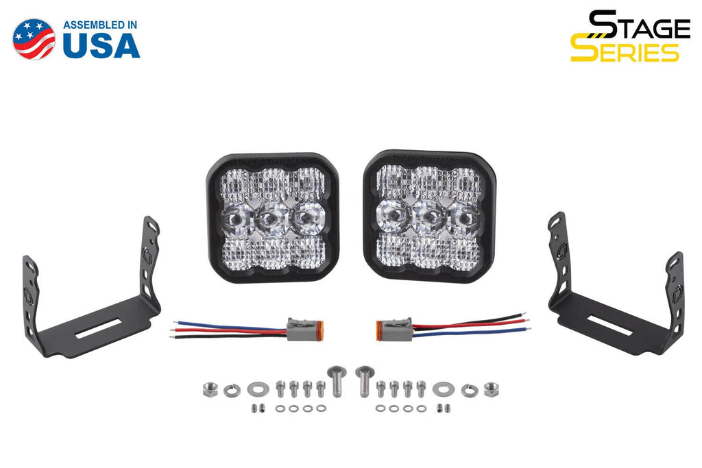 Pair SS5 Flood White Sport LED Pod Lights for Chevrolet Silverado (2014–2024)
