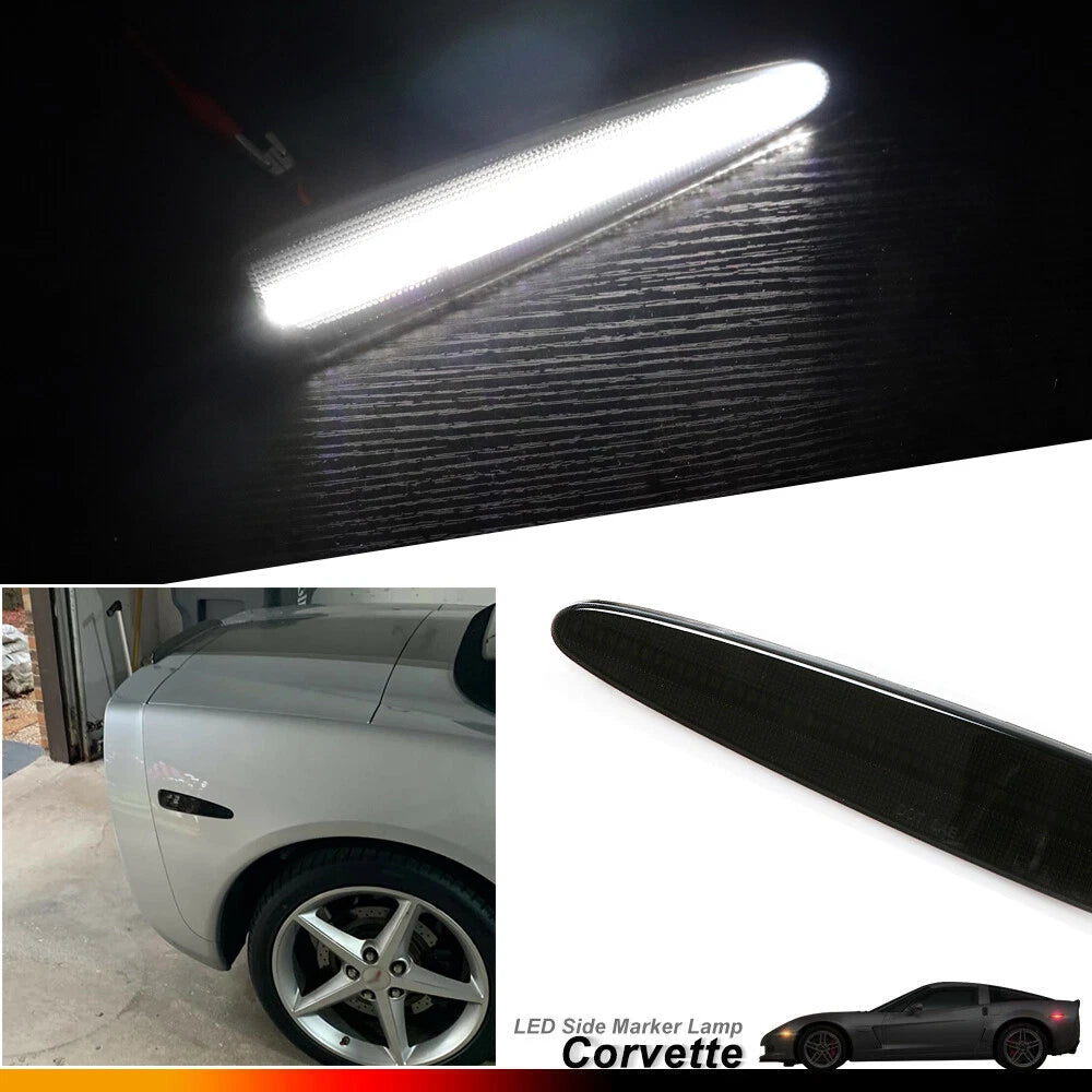 Smoked White LED Rear Bumper Side Marker Lights for Chevy Corvette C6 (2005–2013)