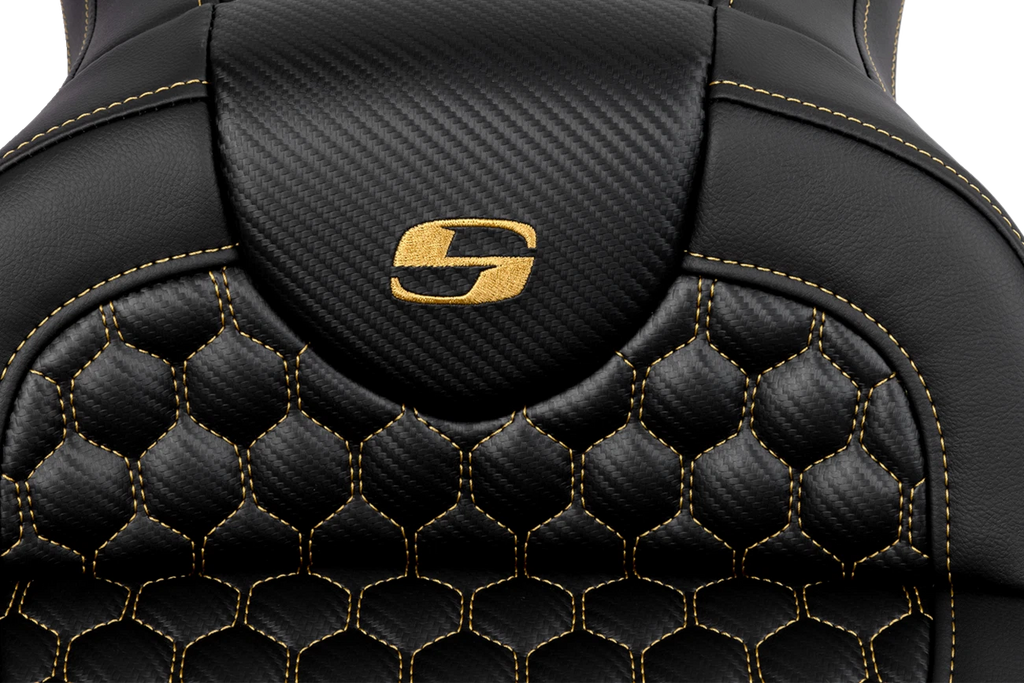 SADDLEMEN RoadSofa Seat for FLH/FLT (without Backrest) - Honeycomb, Gold Stitch