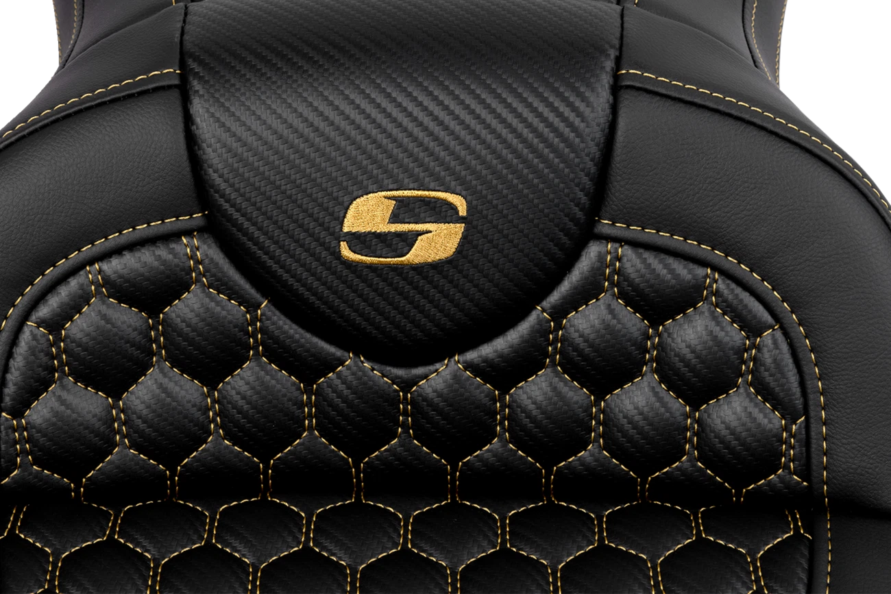 SADDLEMEN RoadSofa Seat for FLH/FLT (without Backrest) - Honeycomb, Gold Stitch
