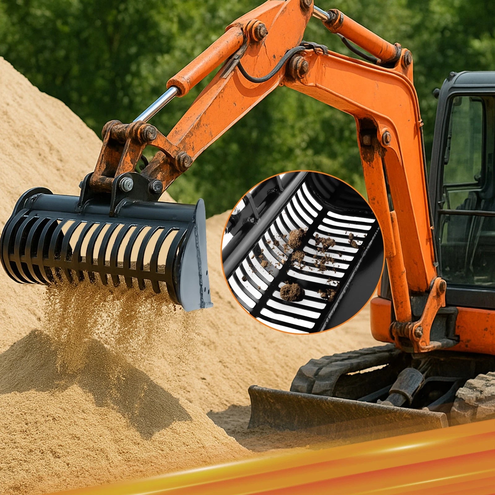 Skeleton Bucket Attachment for Excavator (Up to 3 Ton, 23.6" Width)