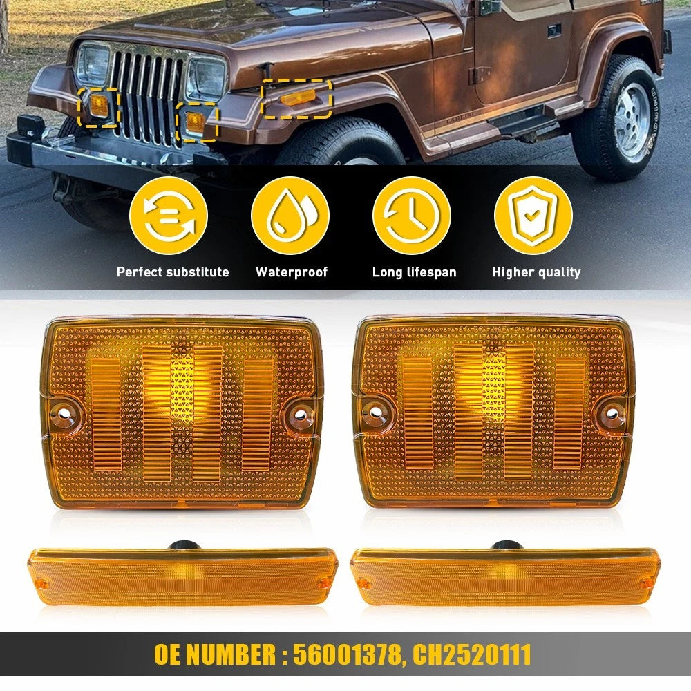 4X Front Bumper Fender Turn Signal DRL Housing for Jeep Wrangler YJ (1987–1995)