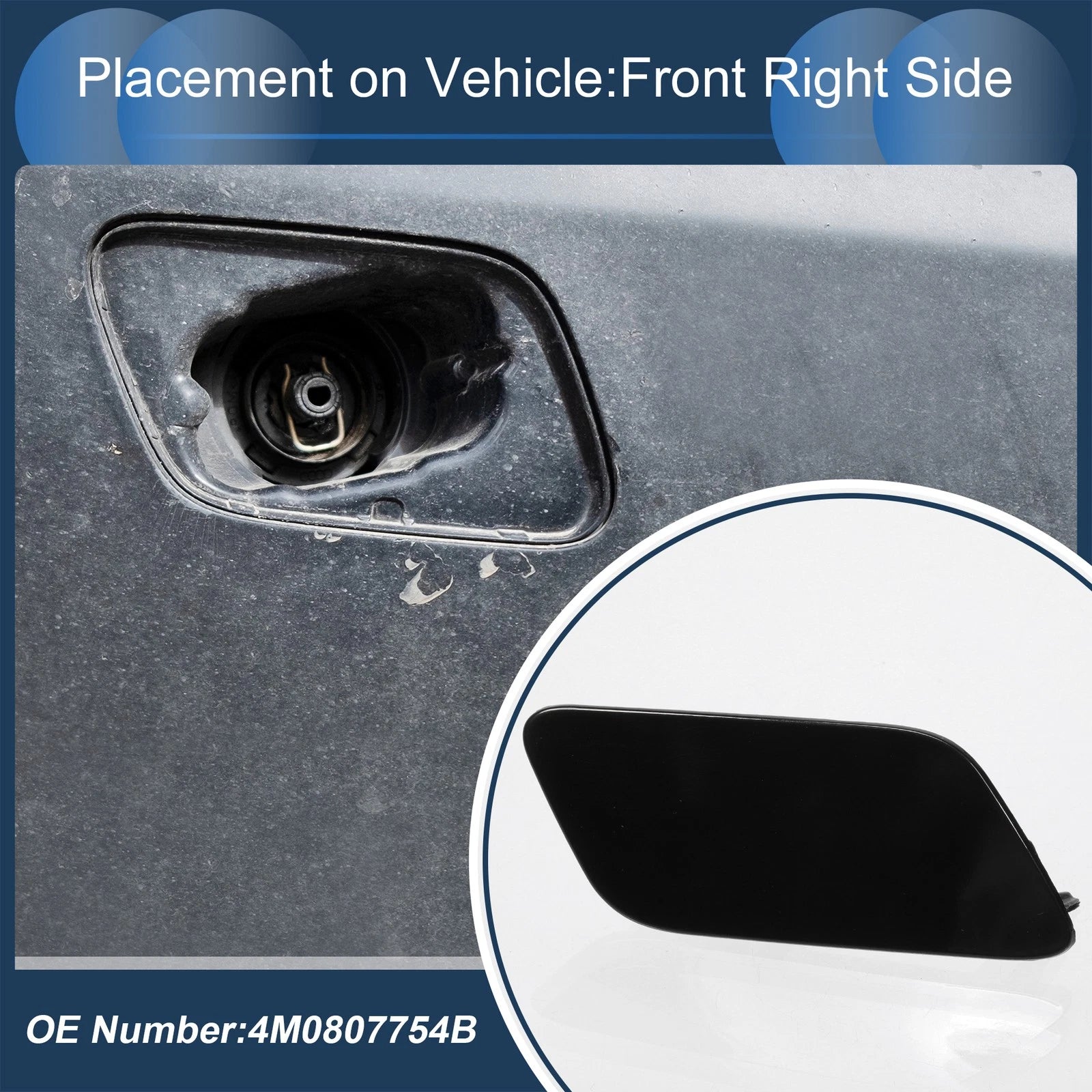 Front Right Washer Nozzle Cover Cap for Audi Q7 (2017–2019) 1Pcs Black
