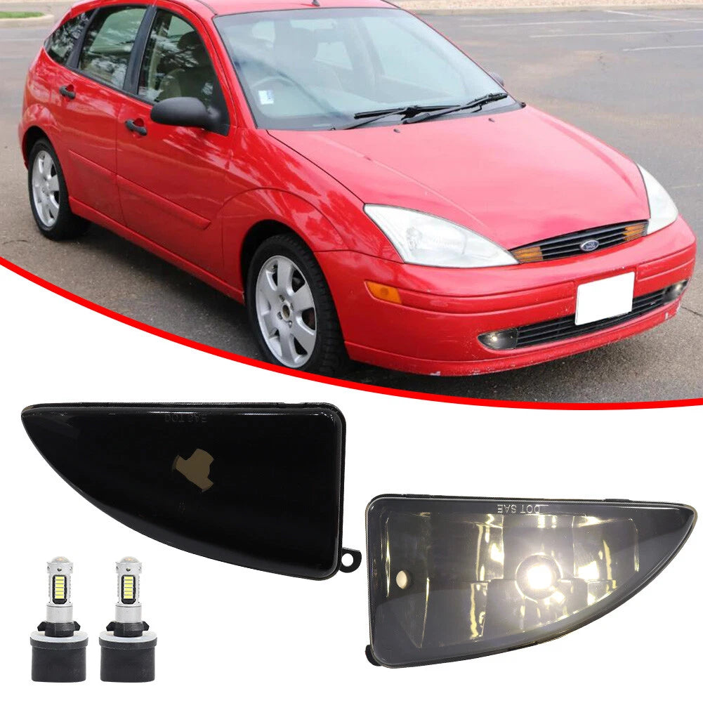 2X Smoked White LED Front Bumper Fog Lights for Ford Focus (2000–2004)